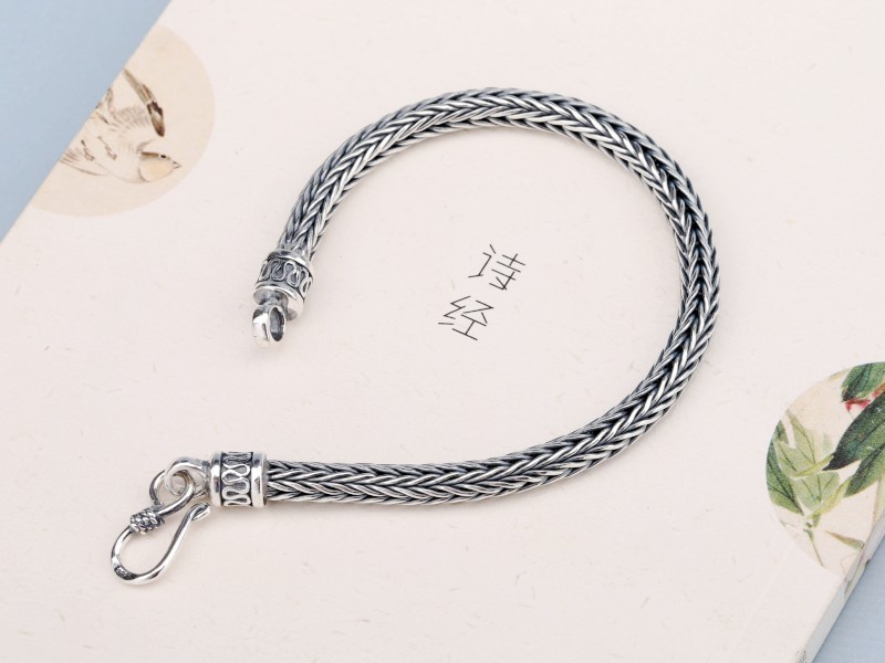 925純銀 復古 個性 粗麻花 男 手鍊