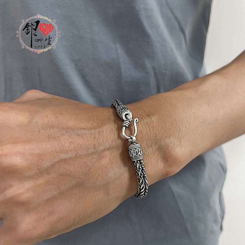 925純銀 復古 個性 粗麻花 男 手鍊