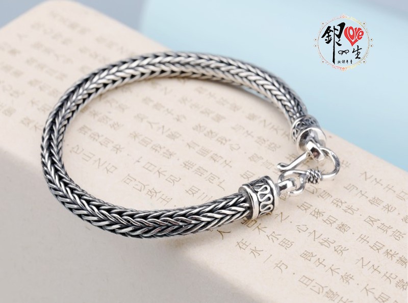 925純銀 復古 個性 粗麻花 男 手鍊