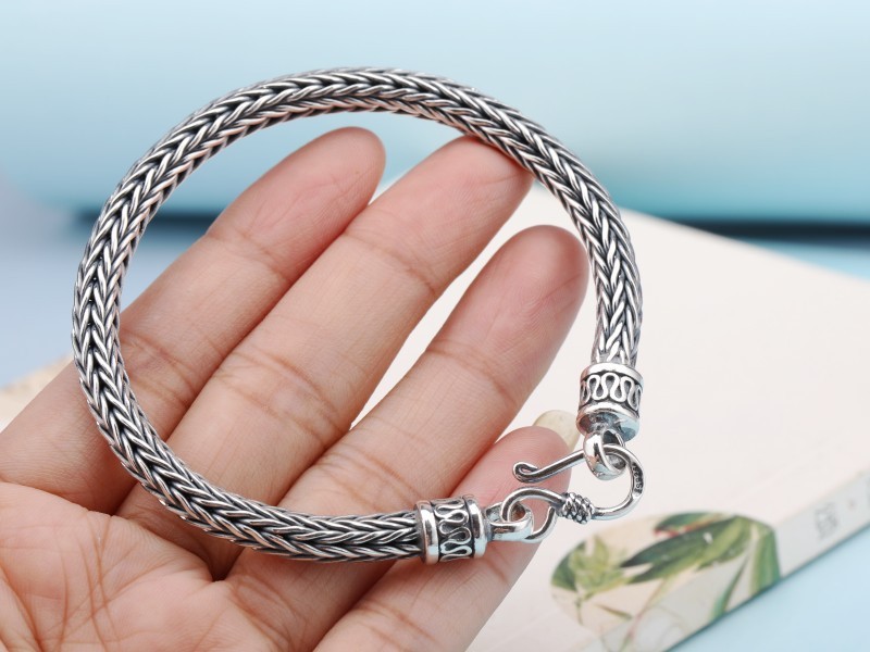 925純銀 復古 個性 粗麻花 男 手鍊