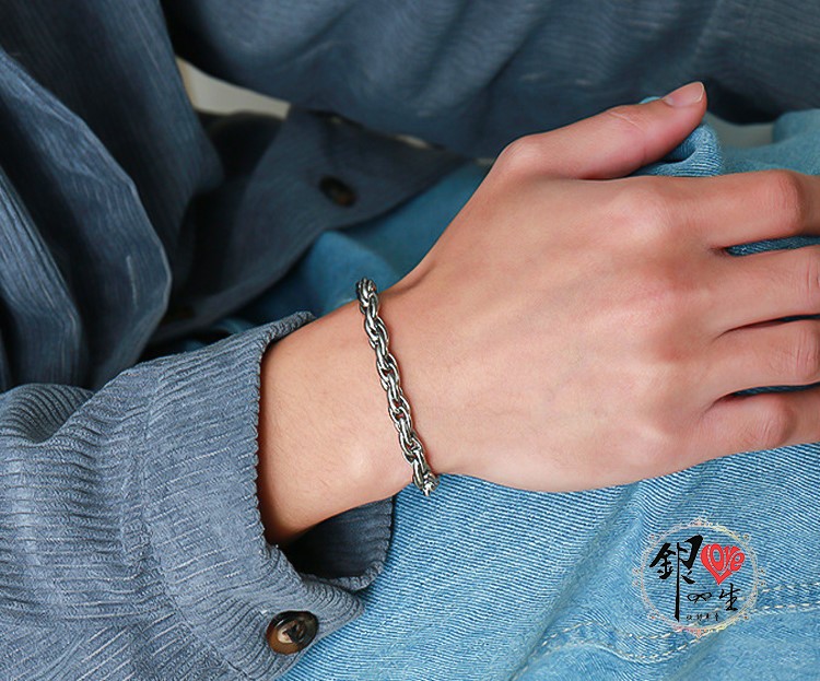 925純銀 復古 個性 編織 男 手鍊 