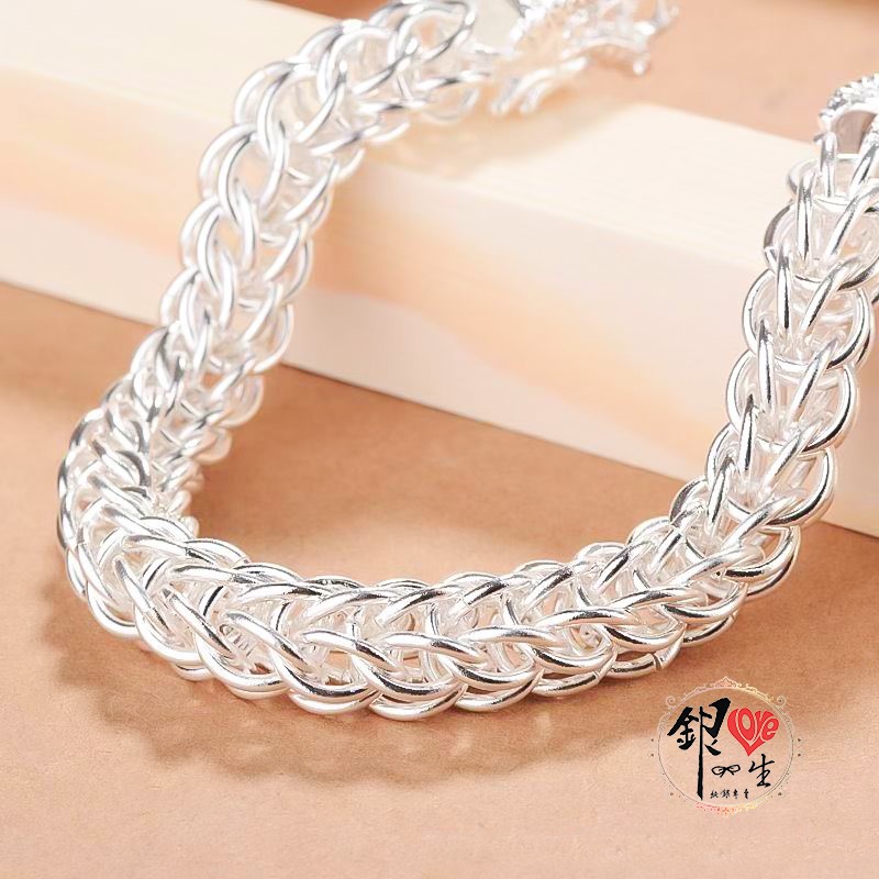 925純銀 雙龍頭 圓環編織 男 手鍊