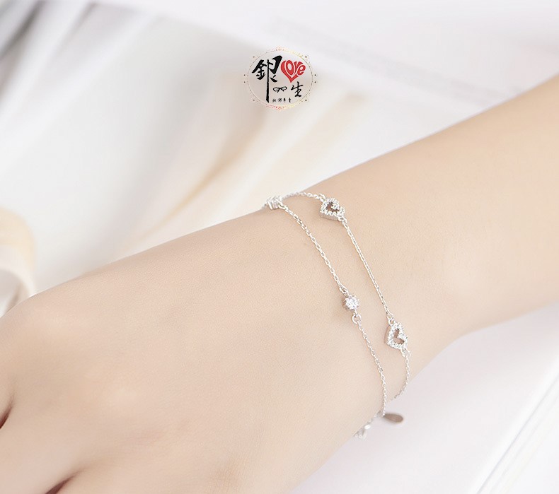 s925純銀 雙層 愛心造型 手鍊