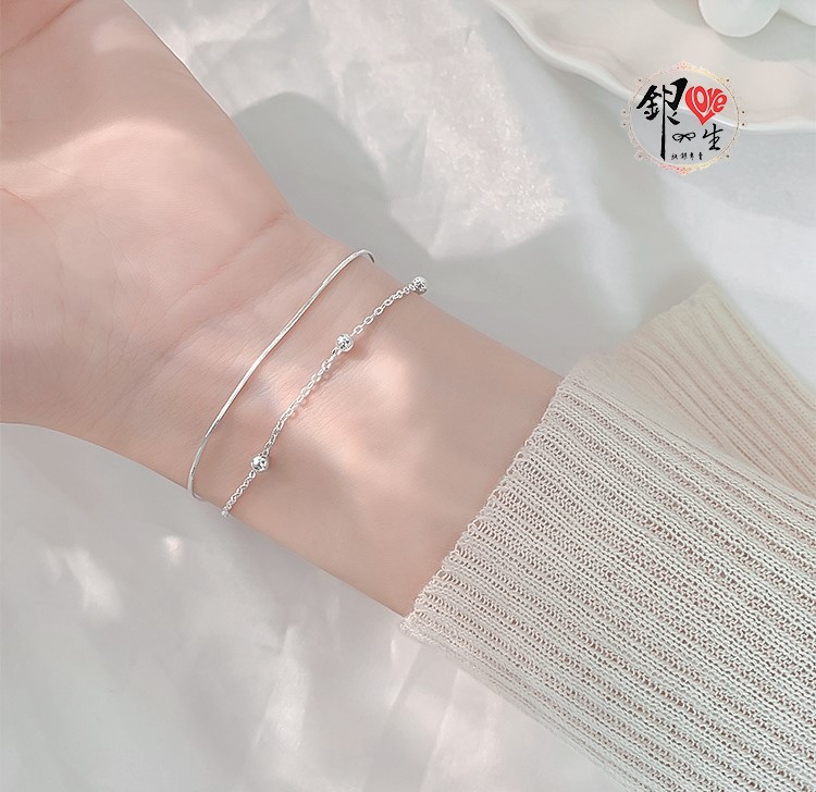 s925純銀 波光 閃亮 雙層造型 手鍊