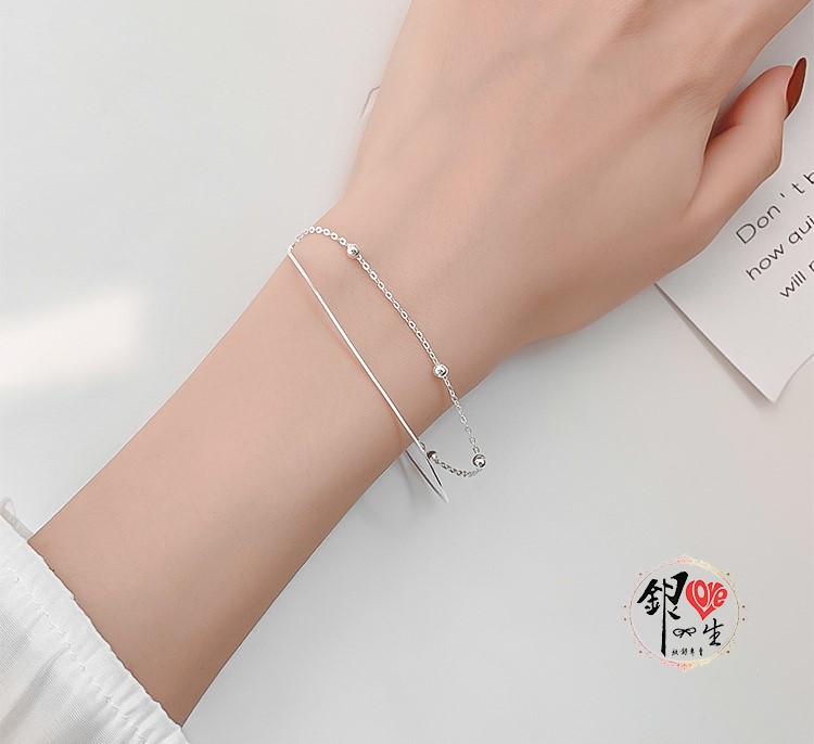 s925純銀 波光 閃亮 雙層造型 手鍊