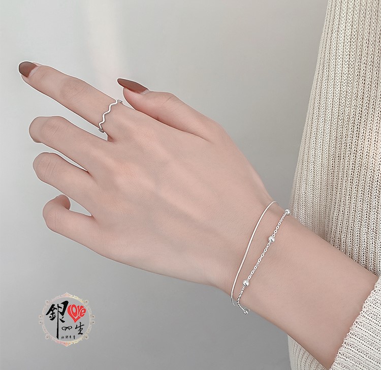 s925純銀 波光 閃亮 雙層造型 手鍊