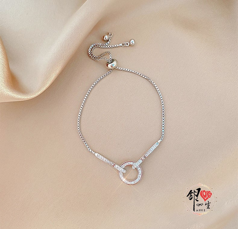 s925純銀 圓環造型 推拉伸縮 高級感 手鍊