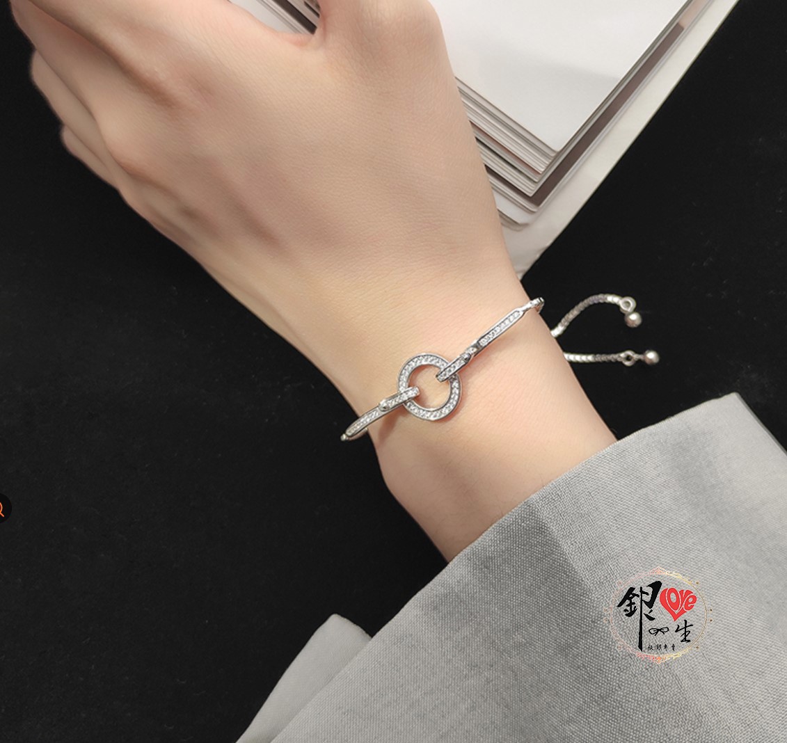 s925純銀 圓環造型 推拉伸縮 高級感 手鍊