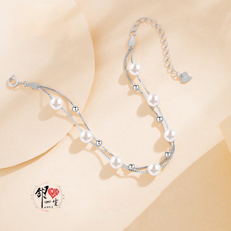 s925純銀 雙層貝珠造型 氣質 手鍊