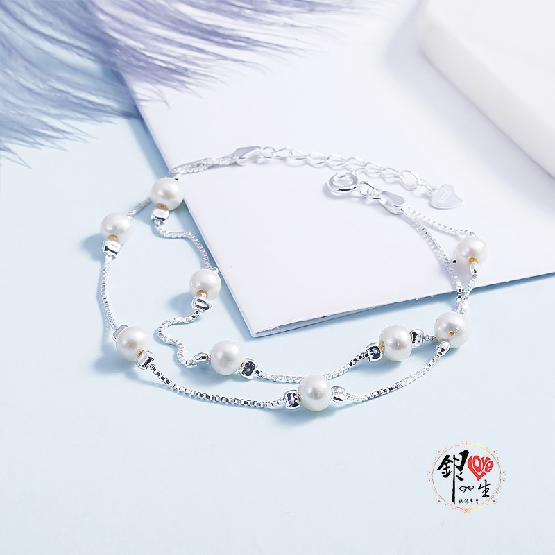 s925純銀 雙層貝珠造型 氣質 手鍊