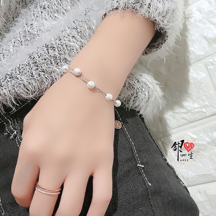 s925純銀 雙層貝珠造型 氣質 手鍊