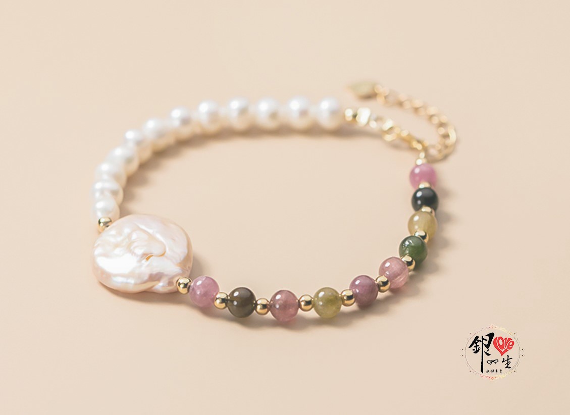 s925純銀  巴洛克珍珠 碧璽 典雅 手鍊