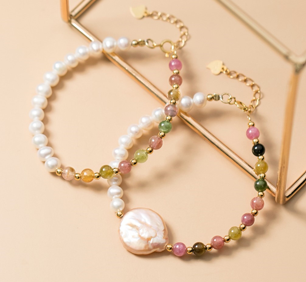 s925純銀  巴洛克珍珠 碧璽 典雅 手鍊