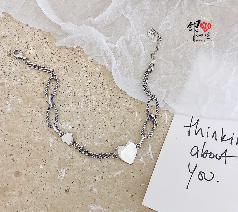 s925純銀 雙愛心 個性造型 高級感 手鍊