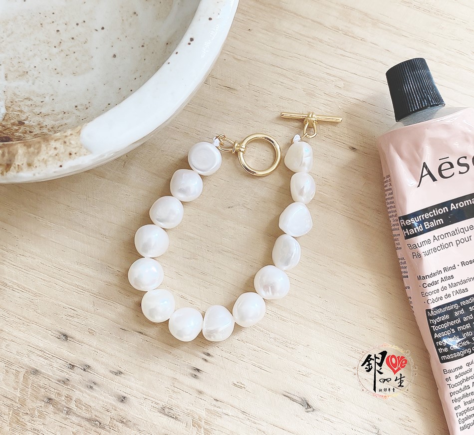 s925純銀  天然 巴洛克珍珠 卡扣式 典雅 手鍊 