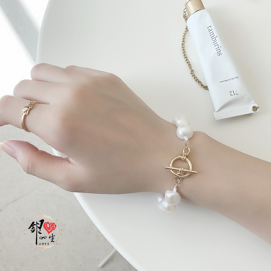 s925純銀  天然 巴洛克珍珠 卡扣式 典雅 手鍊 