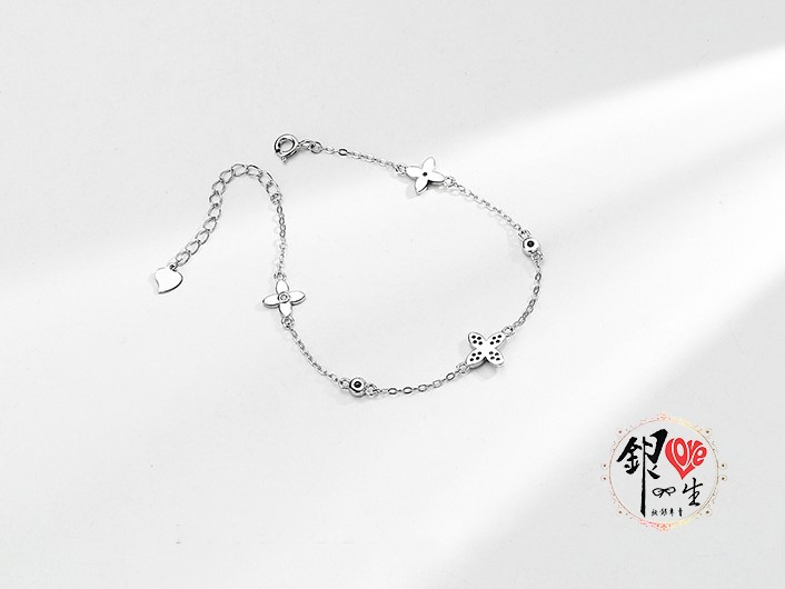 s925純銀 時尚 老花 幸運草造型 手鍊