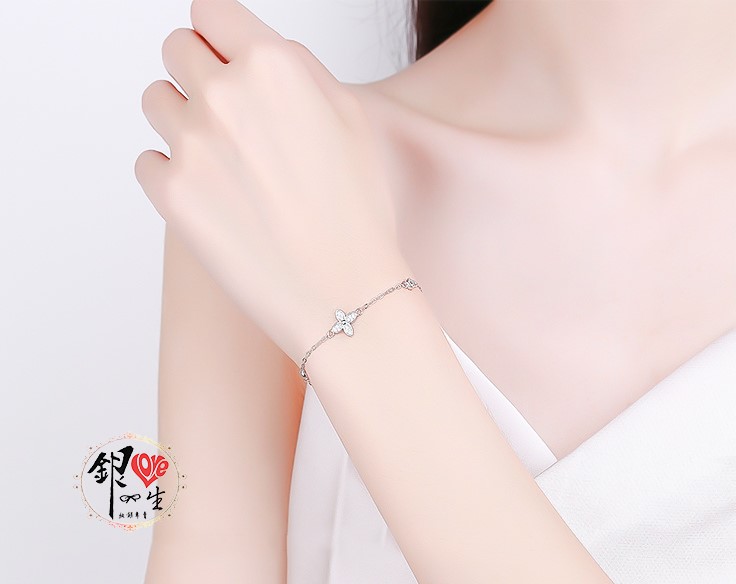 s925純銀 時尚 老花 幸運草造型 手鍊