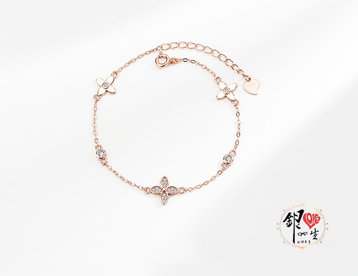 s925純銀 時尚 老花 幸運草造型 手鍊
