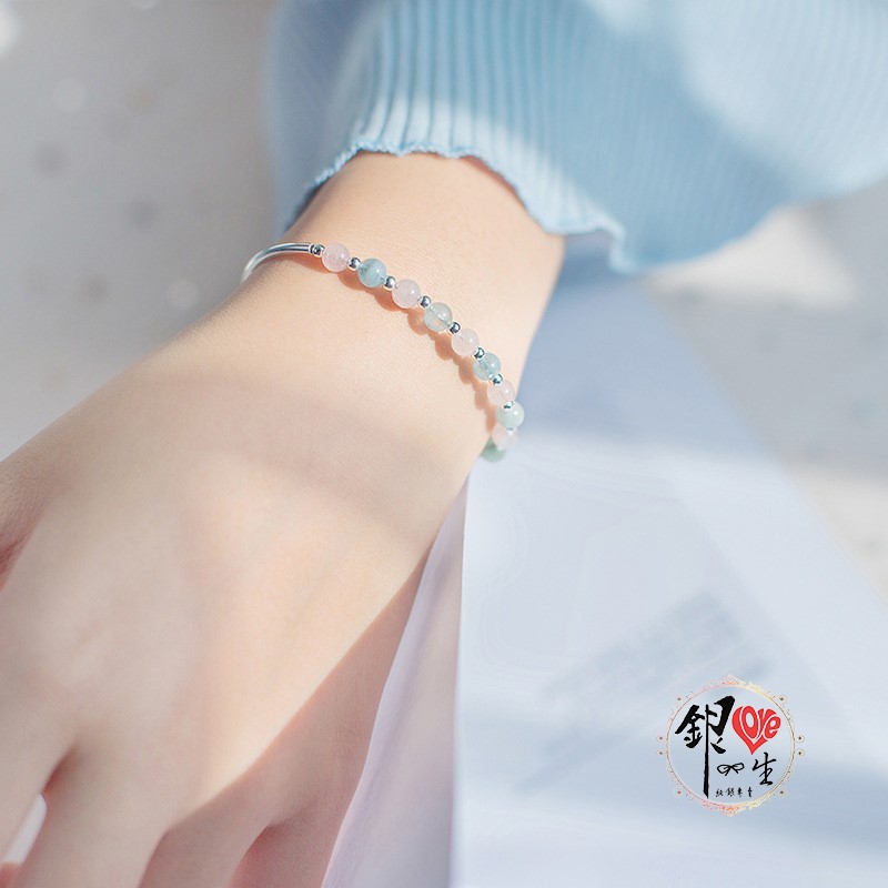  s925純銀  摩根石 清新 銀管 手鍊