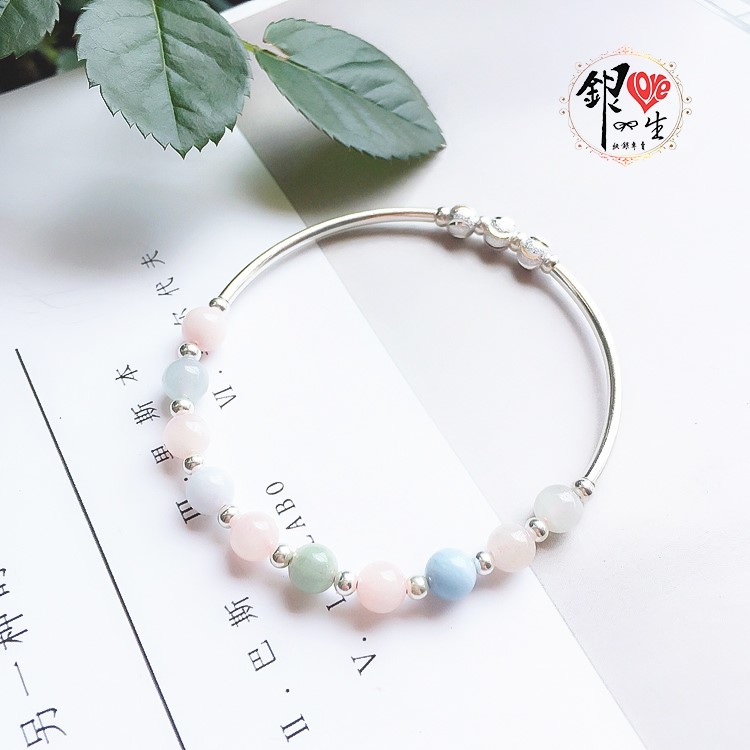  s925純銀  摩根石 清新 銀管 手鍊