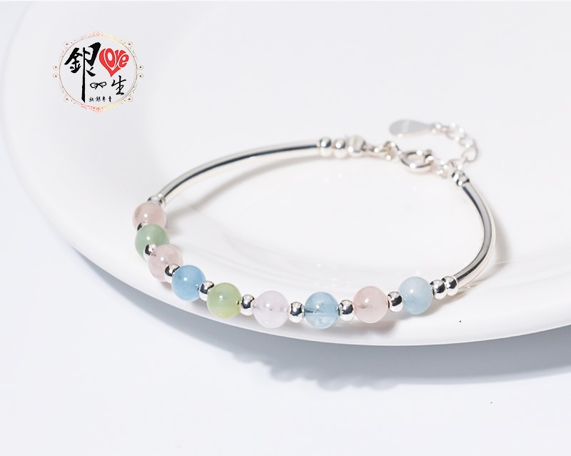  s925純銀  摩根石 清新 銀管 手鍊