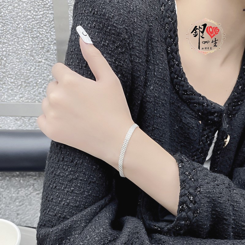 s925純銀 寬版編織 手鍊 