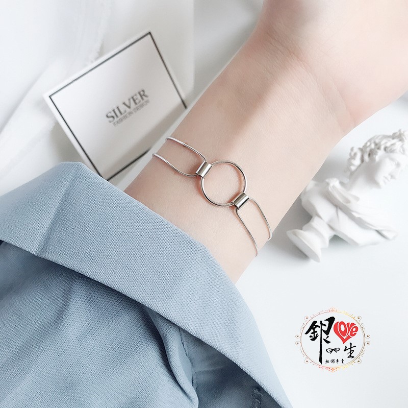 s925純銀  歐美 極簡風 雙環 手鍊