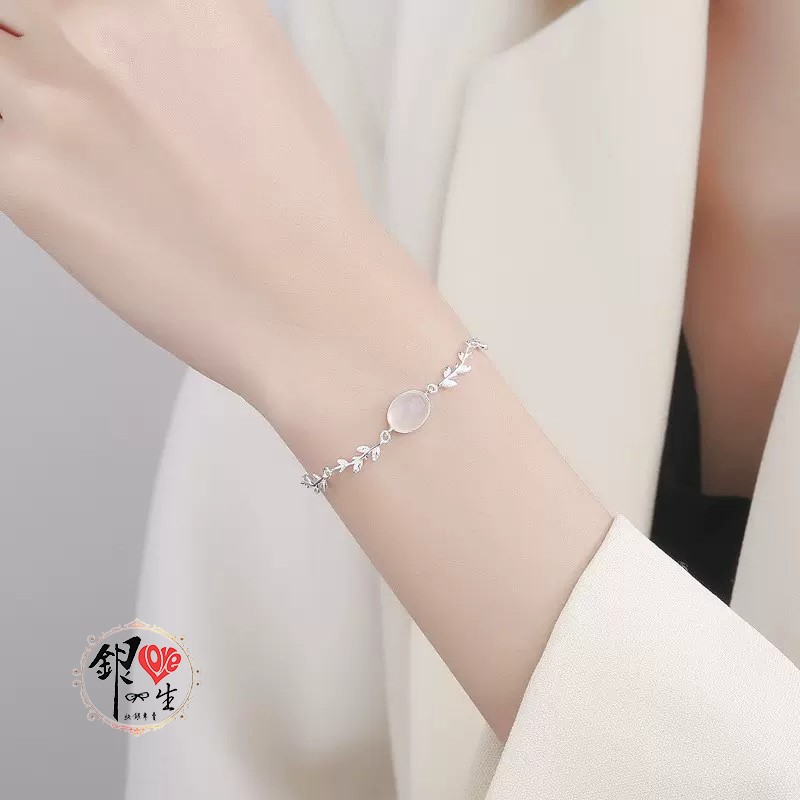 s925純銀 森林系 樹葉造型 瑪瑙 手鍊