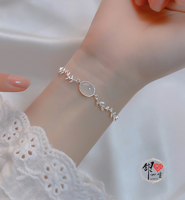 s925純銀 森林系 樹葉造型 瑪瑙 手鍊