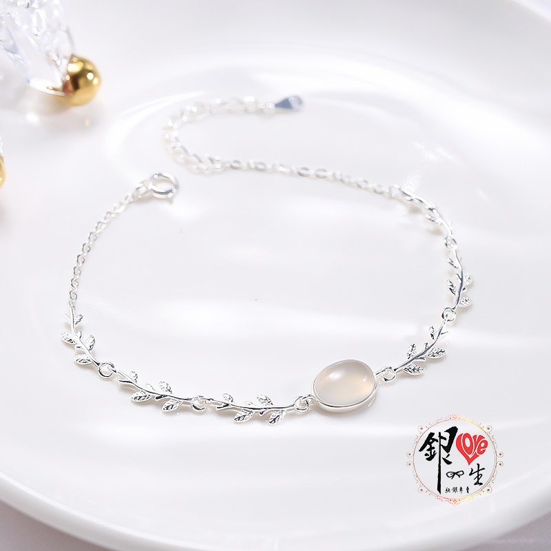 s925純銀 森林系 樹葉造型 瑪瑙 手鍊