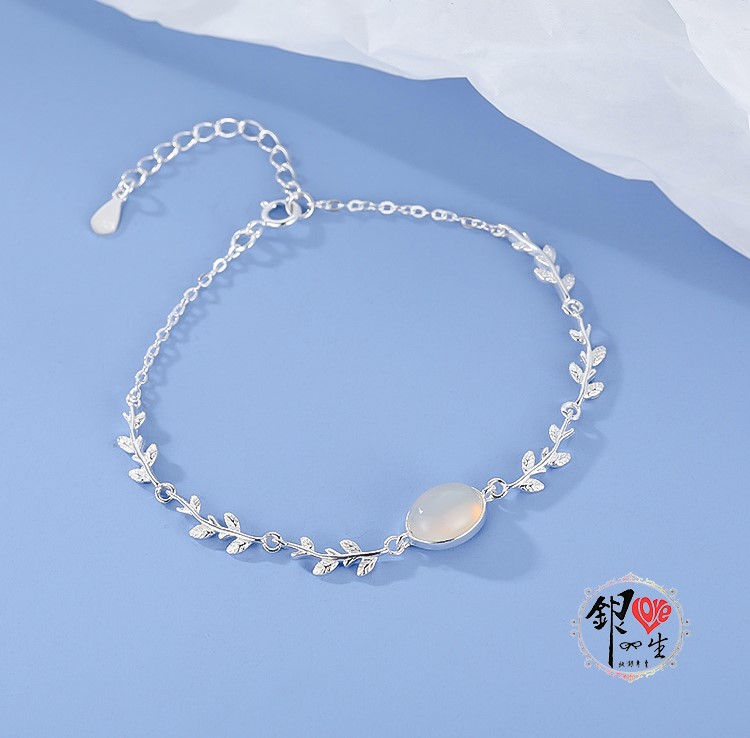 s925純銀 森林系 樹葉造型 瑪瑙 手鍊