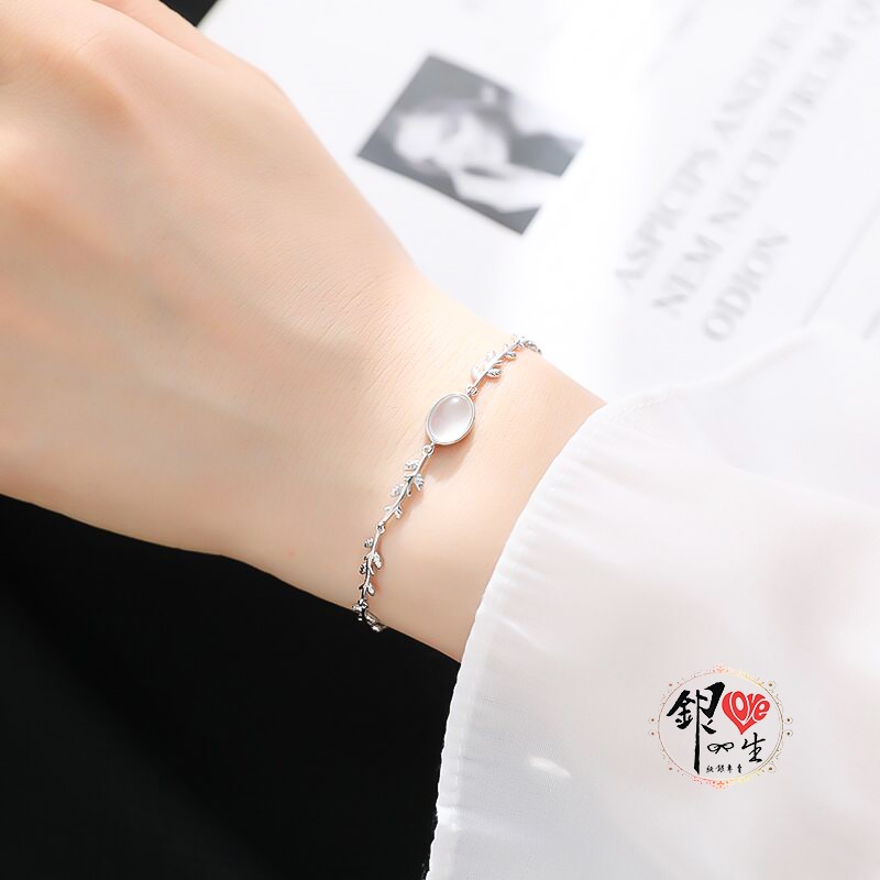 s925純銀 森林系 樹葉造型 瑪瑙 手鍊