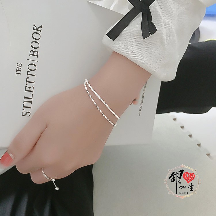 s925純銀 波光 閃亮 雙層 滿天星造型 手鍊 