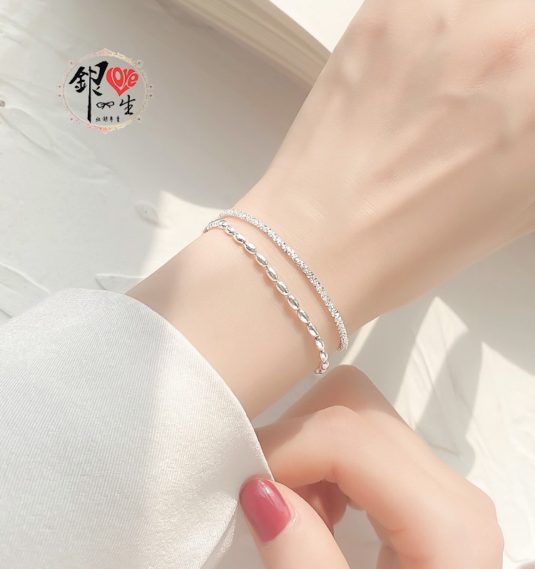 s925純銀 波光 閃亮 雙層 滿天星造型 手鍊 