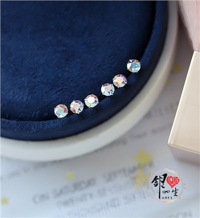  s925純銀耳釘 彩色鑽石 耳環