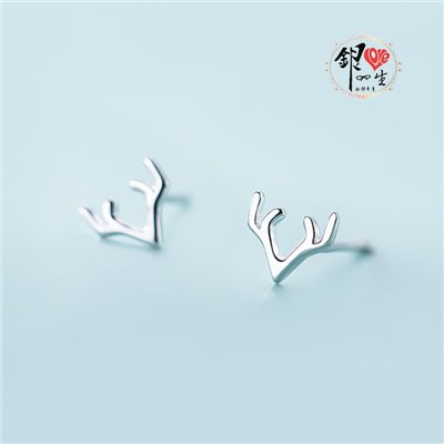 s925純銀耳釘  簡約鹿角耳釘