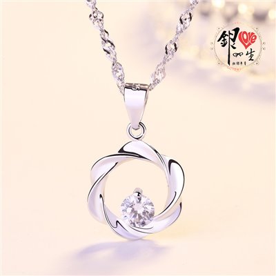 s925純銀項鍊  幾何圓環帶鑽項鍊