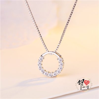  s925純銀項鍊  鑲鑽圓環項鍊