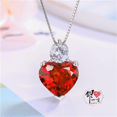 s925純銀項鍊  紅色鋯石愛心項鍊