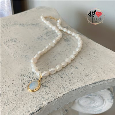 s925純銀項鍊  巴洛克珍珠月光石項鍊