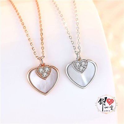  s925純銀 貝雕  心心相印  項鍊