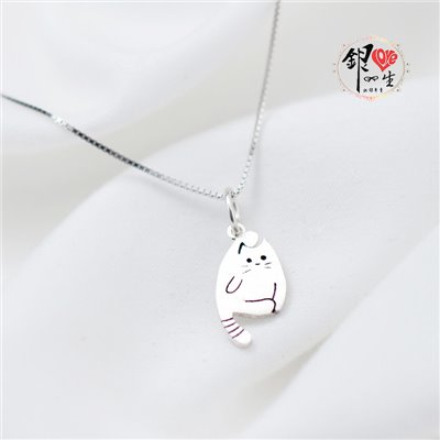 s925純銀項鍊  簡約磨砂貓咪項鍊