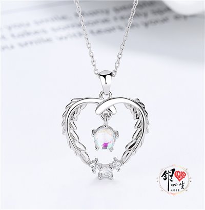s925純銀項鍊  月光石 心羽造型項鍊
