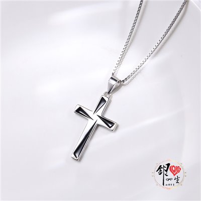 s925純銀項鍊  十字架幾何黑 項鍊
