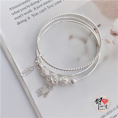 s999純銀 三環波西米亞風 捕夢網手鐲