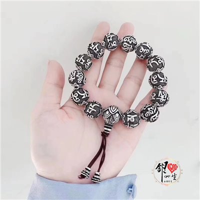 s999純銀 六字真言 佛珠 造型手串
