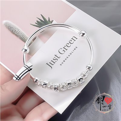 s999純銀 六字真言 轉運珠 推拉手鐲