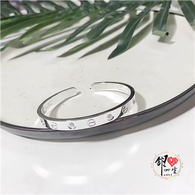 s999純銀 螺絲紋 鑲鑽 時尚 手鐲