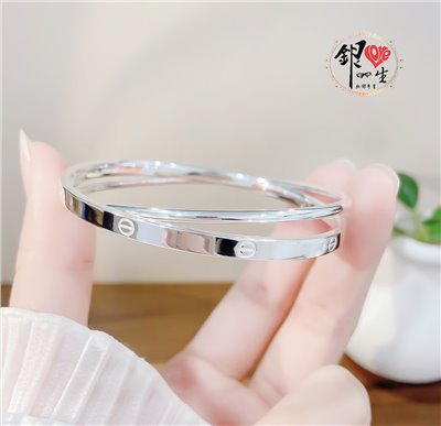 s999純銀 螺絲紋  雙環時尚 手鐲 